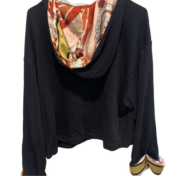 EUC Zara Oversized large Black Hoodie with satin printed hood/arms - Picture 3 of 5